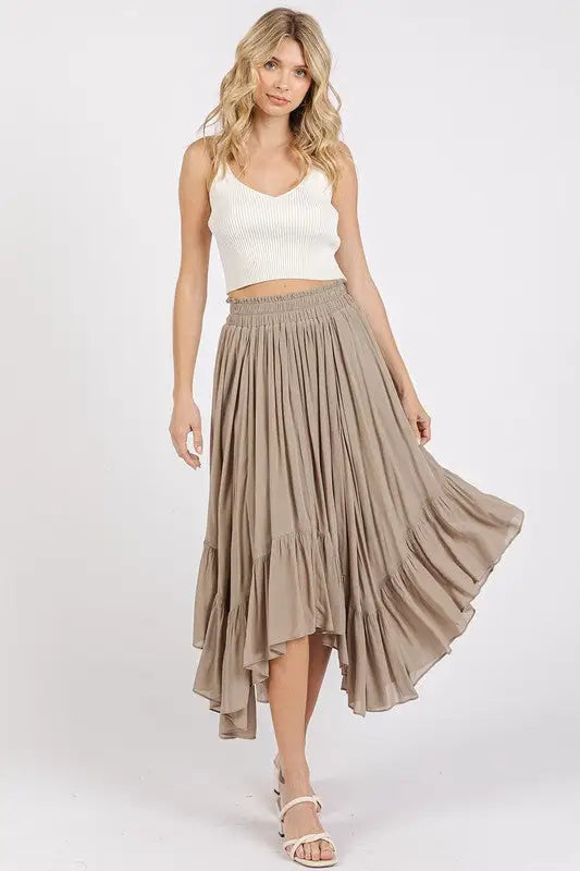 Mittoshop Handkerchief Hem Elastic Waist Pocket Midi Skirt - Eclectage
