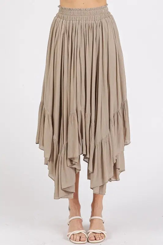 Mittoshop Handkerchief Hem Elastic Waist Pocket Midi Skirt - Eclectage