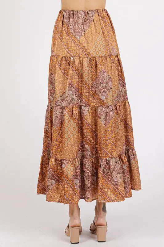 Hazelnut Paisley Print Satin Maxi Skirt - Maxi Skirts