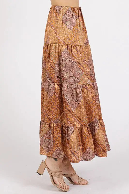 Hazelnut Paisley Print Satin Maxi Skirt - Maxi Skirts