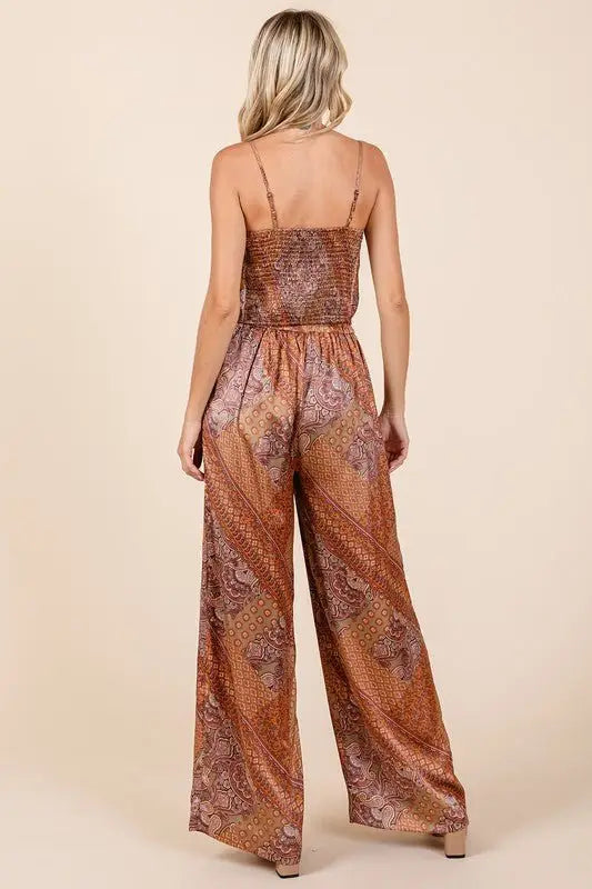 Hazelnut Paisley Satin Wide Leg Pants - Pants