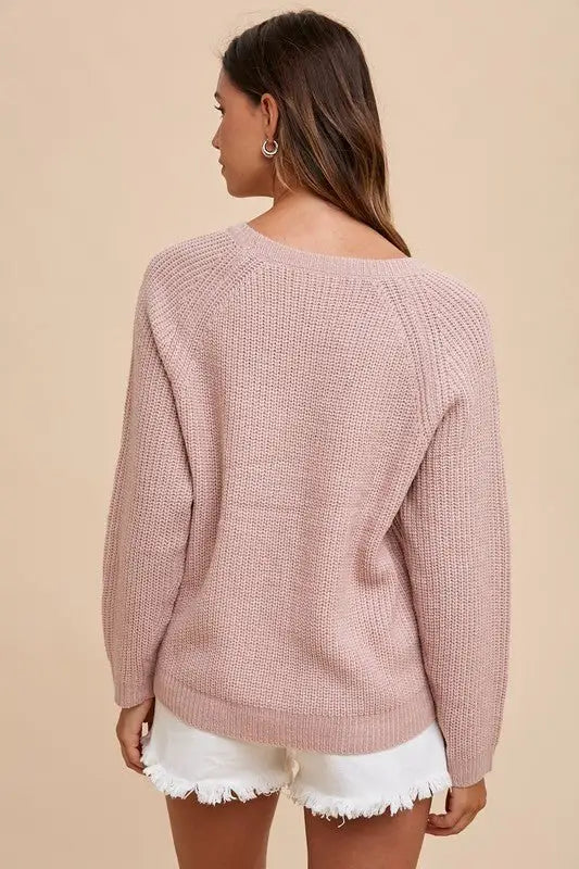 HELLO Embroidered Raglan Sleeve Sweater - Sweaters