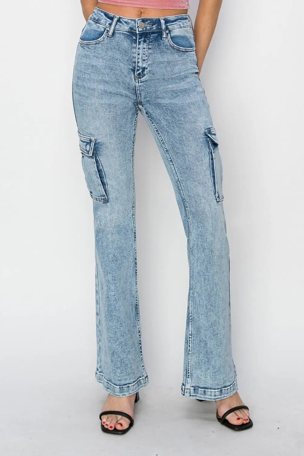 High Rise Cargo Flare Jeans - Eclectage