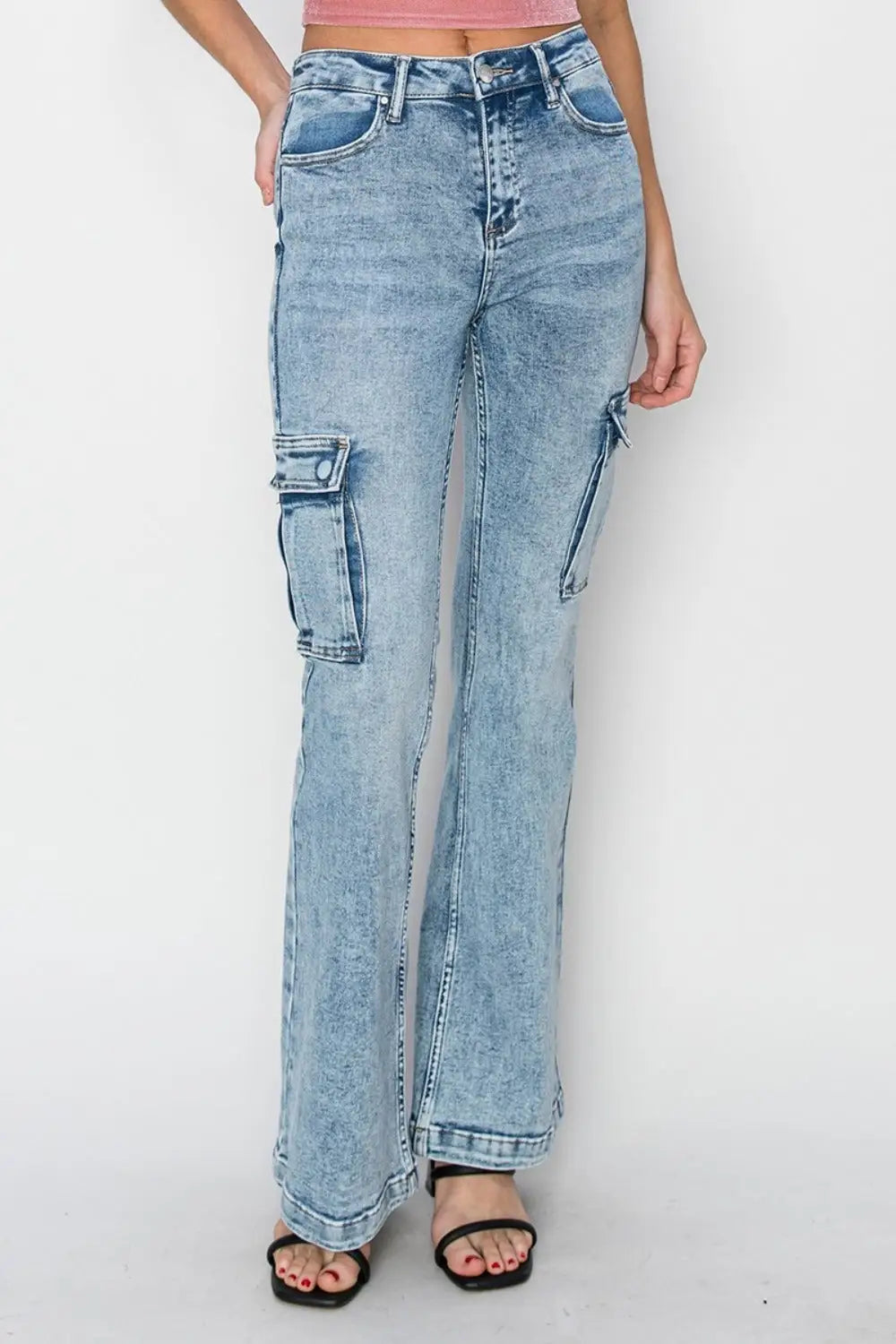 High Rise Cargo Flare Jeans - Eclectage