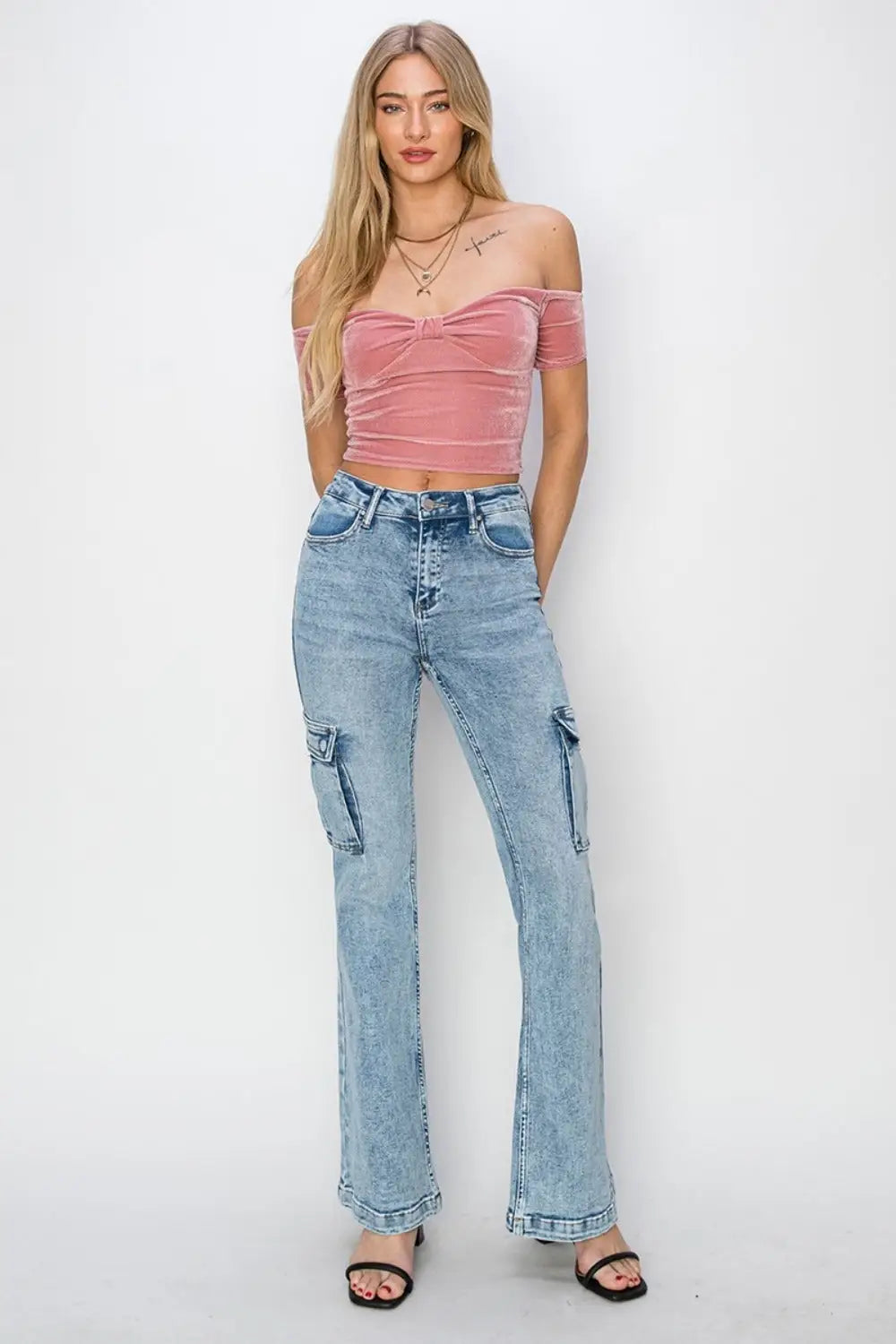High Rise Cargo Flare Jeans - Eclectage