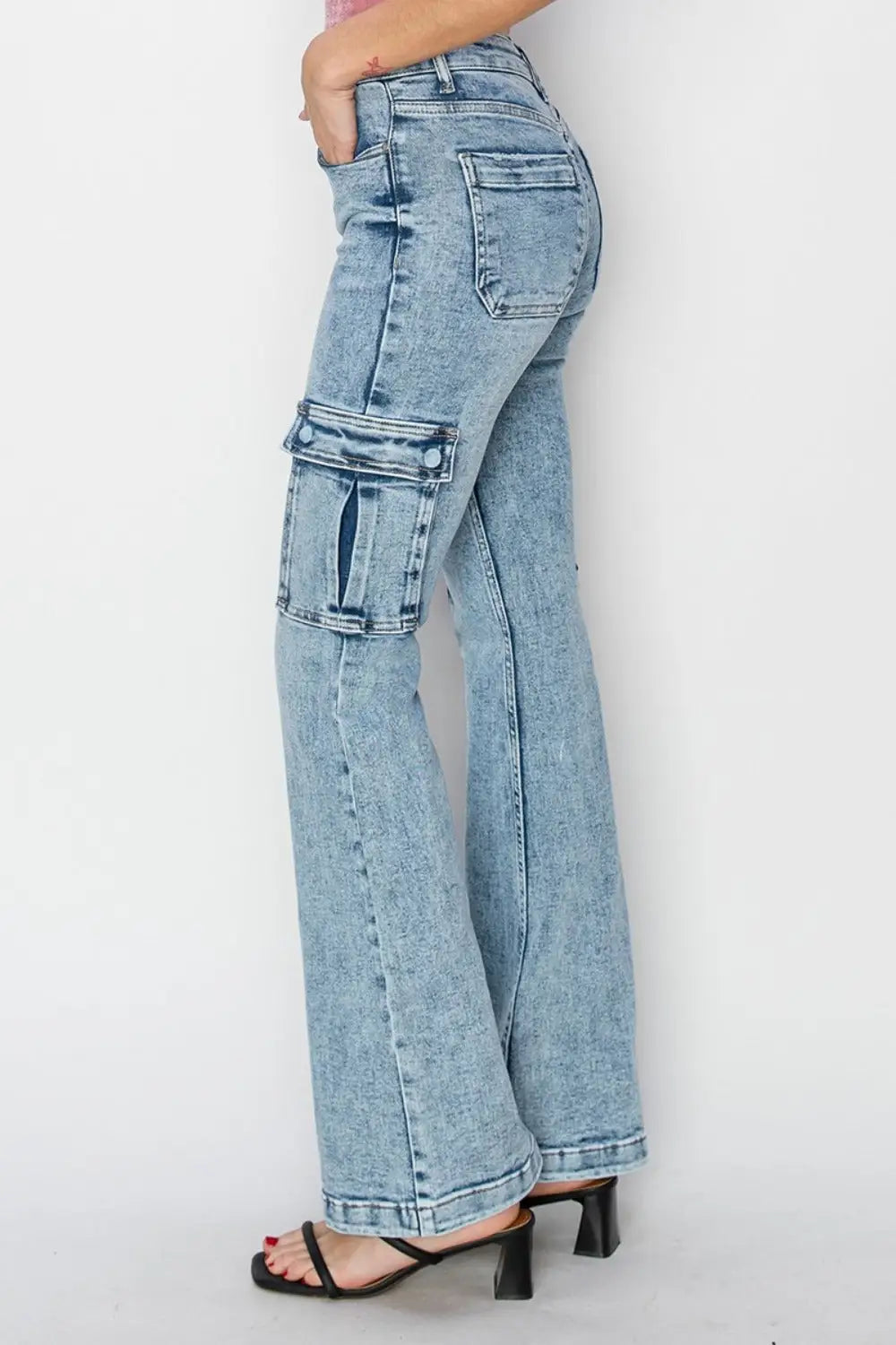 High Rise Cargo Flare Jeans - Eclectage