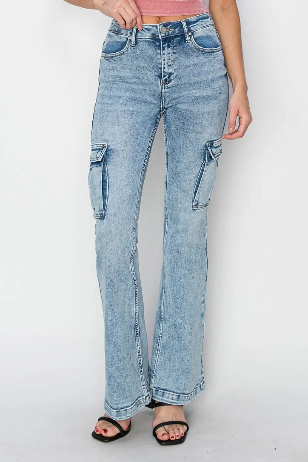 High Rise Cargo Flare Jeans - Eclectage