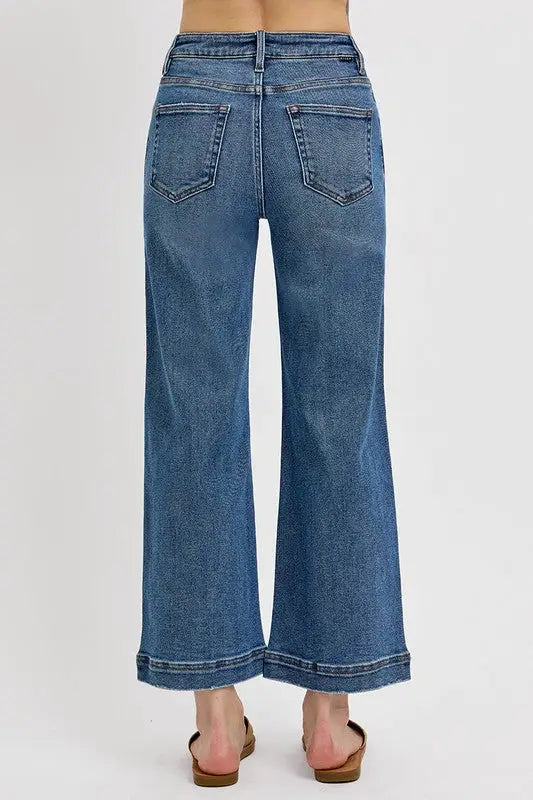 High Rise Crop Wide Leg Front Yoke Detail Jeans Plus Size - Eclectage
