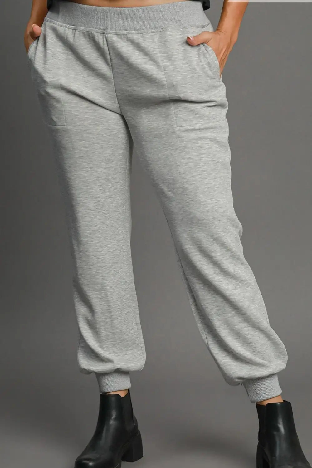 High Rise Elastic Waist Knit Joggers - Joggers