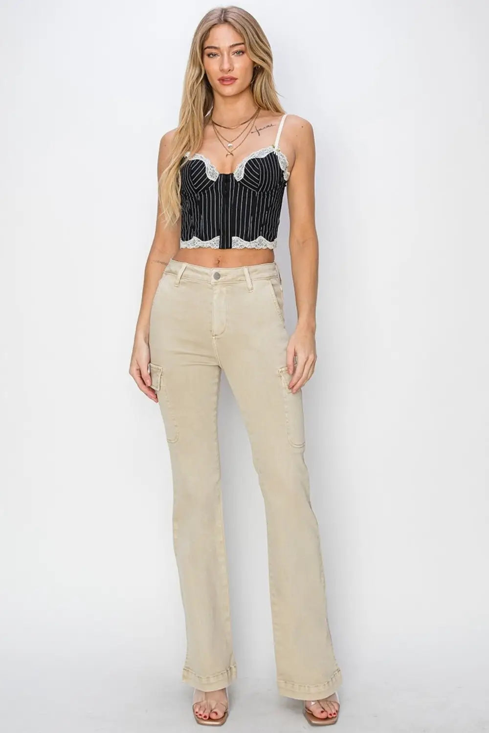 High Rise Side Slit Cargo Bootcut Jeans - Cargo Jeans