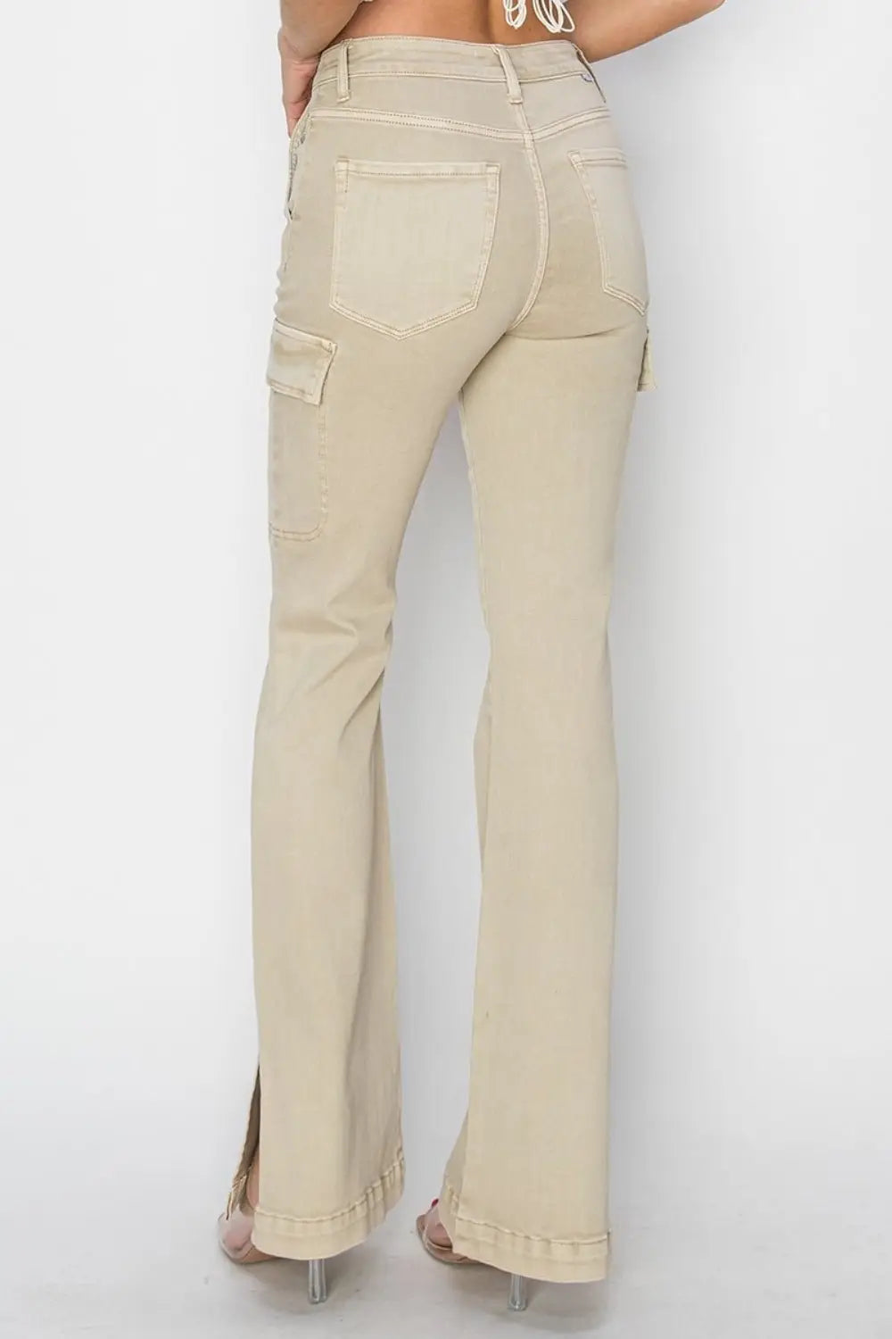 High Rise Side Slit Cargo Bootcut Jeans - Cargo Jeans