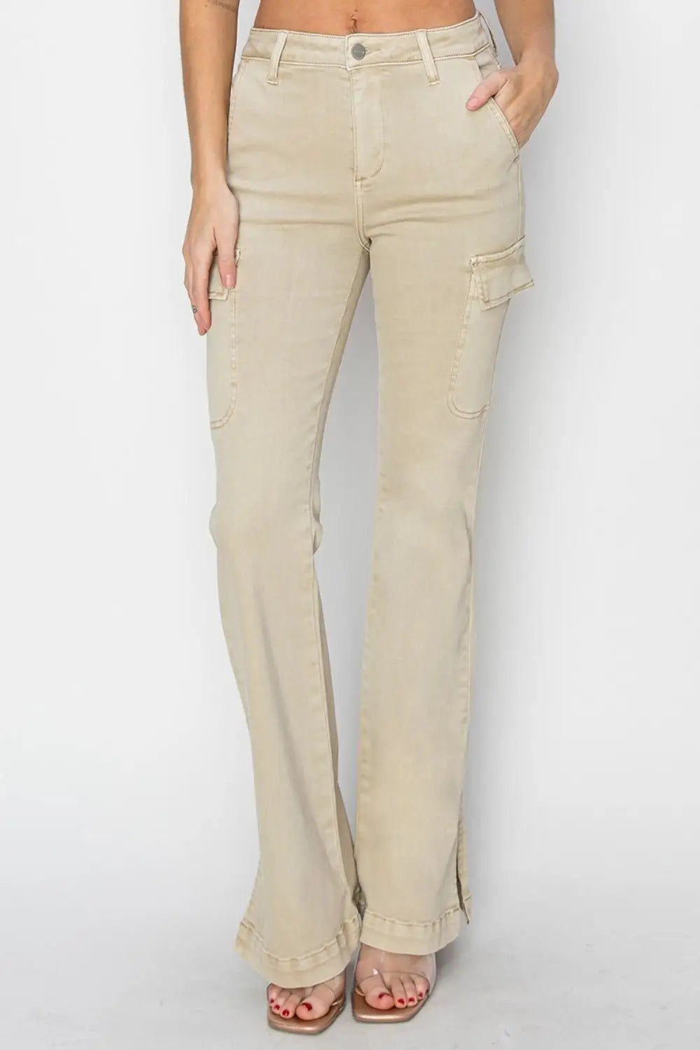 High Rise Side Slit Cargo Bootcut Jeans - Cargo Jeans