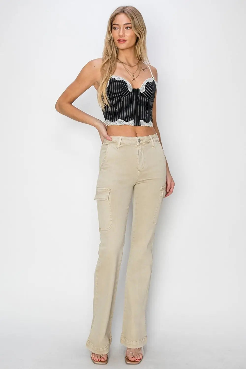 High Rise Side Slit Cargo Bootcut Jeans - Cargo Jeans