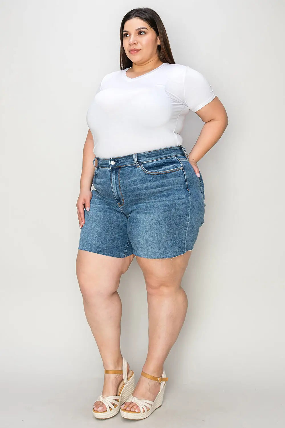 Judy Blue Full Size High Waist Slim Denim Shorts - Eclectage