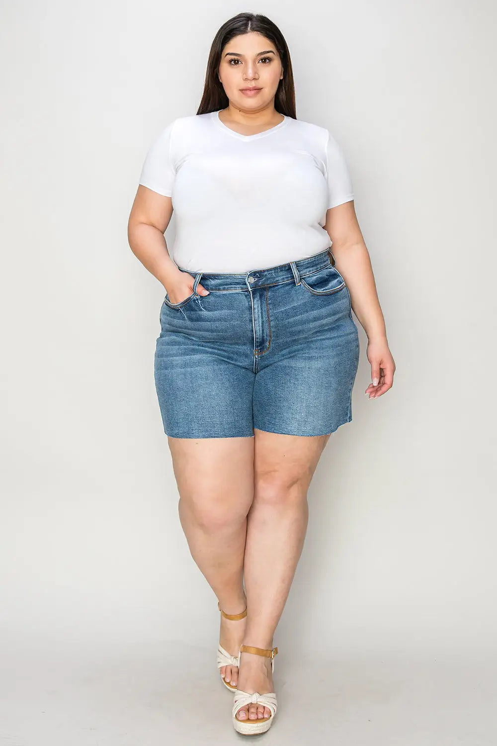Judy Blue Full Size High Waist Slim Denim Shorts - Eclectage