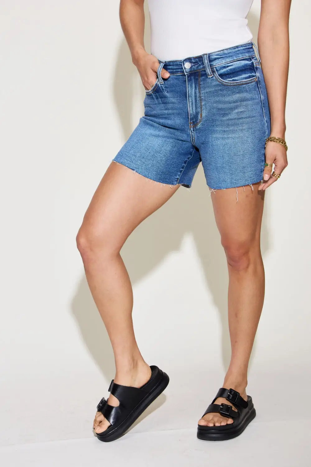 Judy Blue Full Size High Waist Slim Denim Shorts - Eclectage