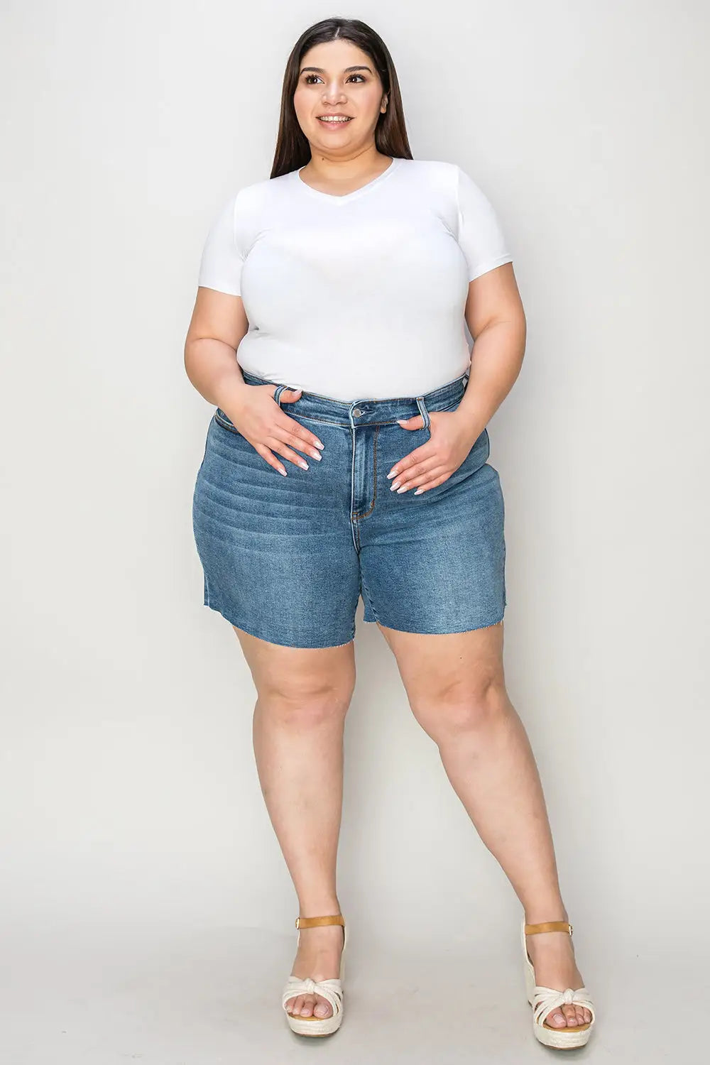 Judy Blue Full Size High Waist Slim Denim Shorts - Eclectage