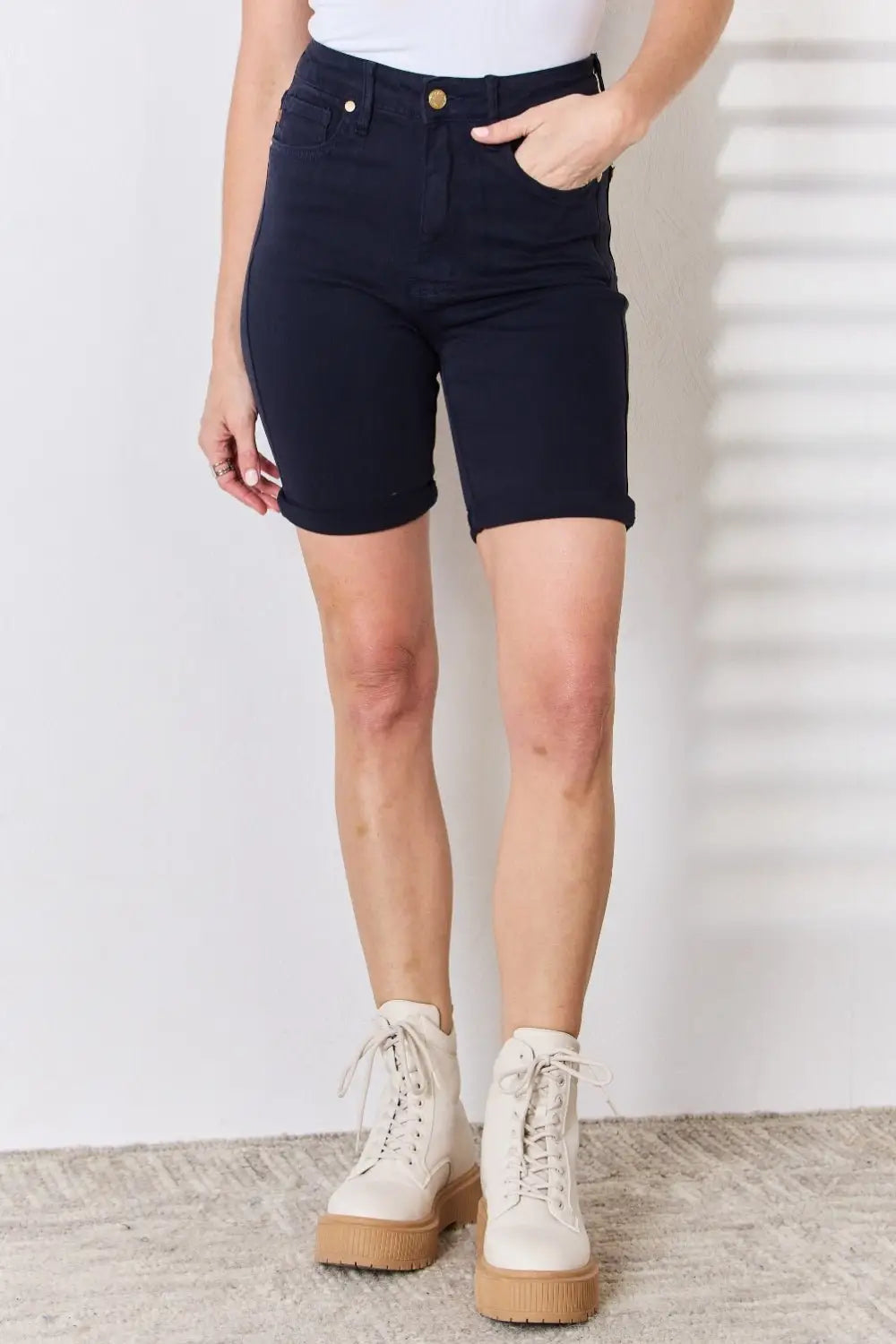 High Waist Tummy Control Bermuda Shorts - Denim Shorts