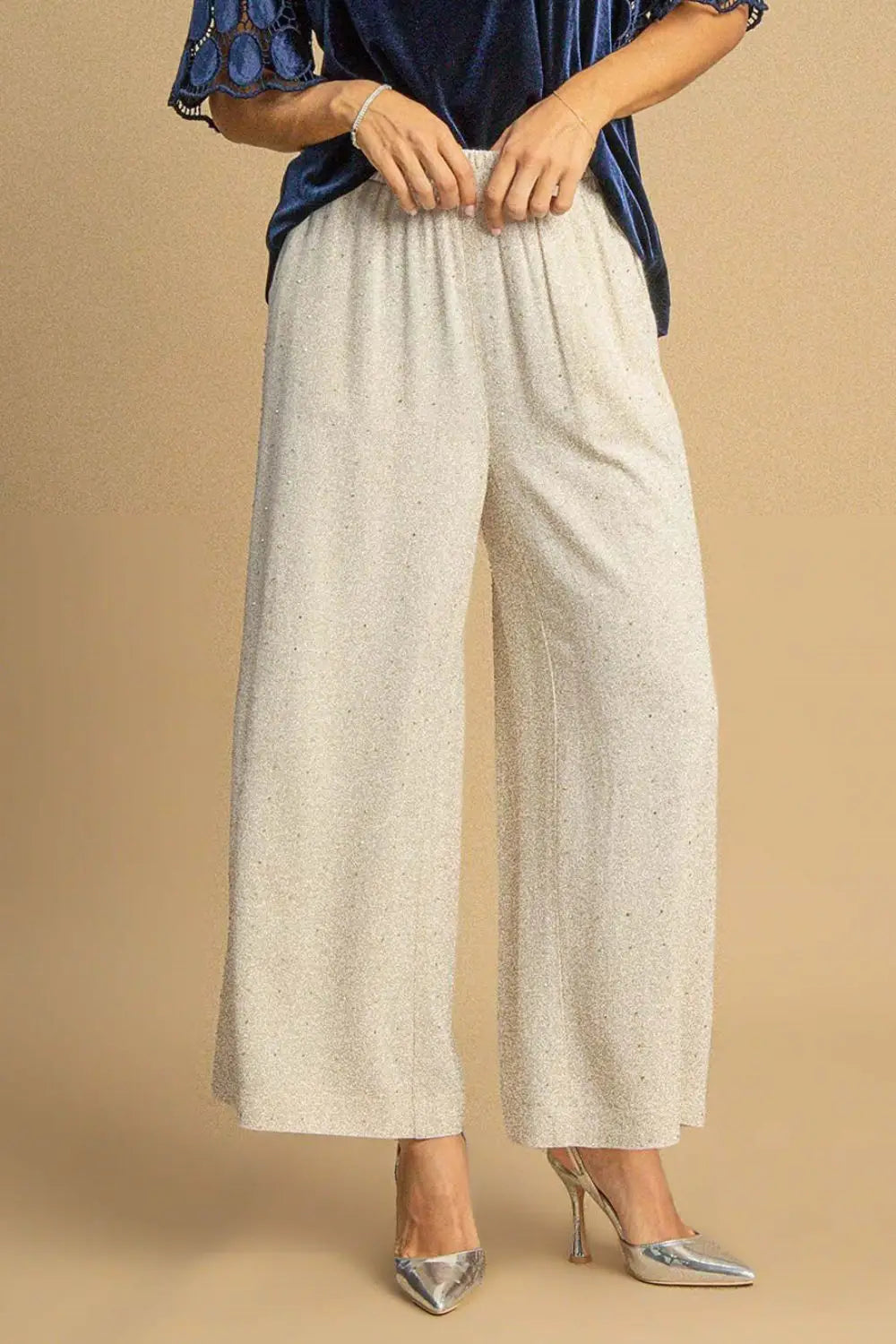 Umgee Full Size High Waisted Embellished Linen Pants Plus Size - Eclectage