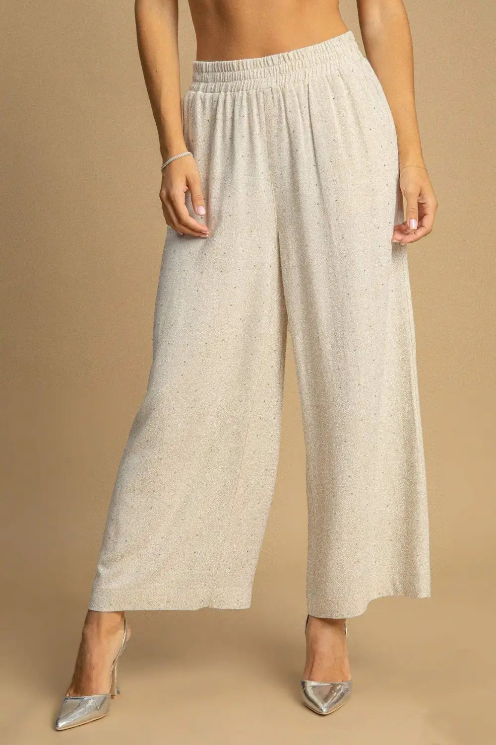 Umgee Full Size High Waisted Embellished Linen Pants Plus Size - Eclectage