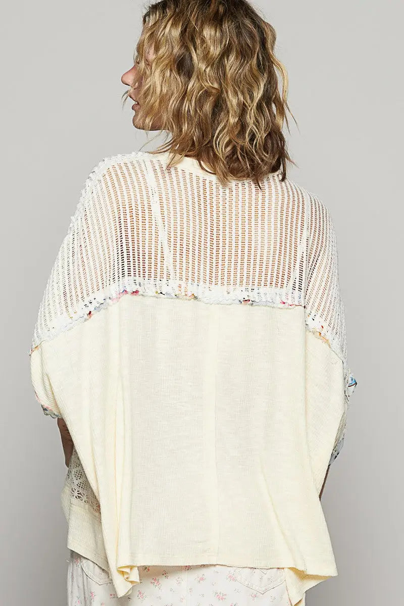 POL Hollow Out Floral Half Sleeve Knit Top - Eclectage