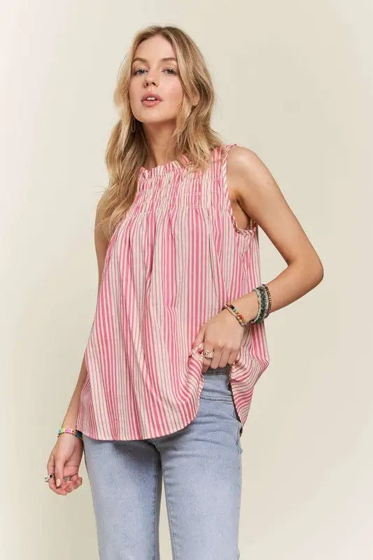 Hot Pink Striped Sleeveless Top - Tops