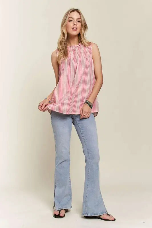 Hot Pink Striped Sleeveless Top - Tops