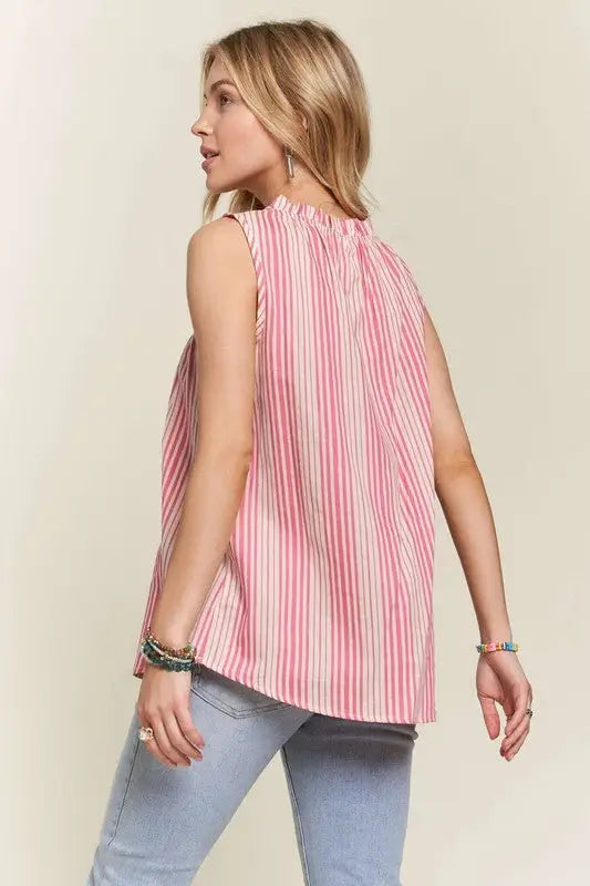 Hot Pink Striped Sleeveless Top - Tops