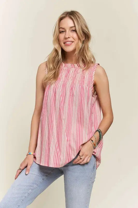 Hot Pink Striped Sleeveless Top - Tops