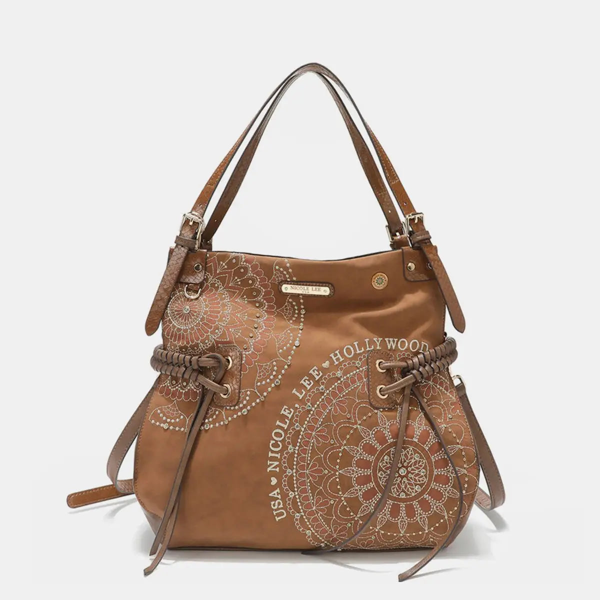 Inlaid Rhinestone Hobo Bag - Handbags