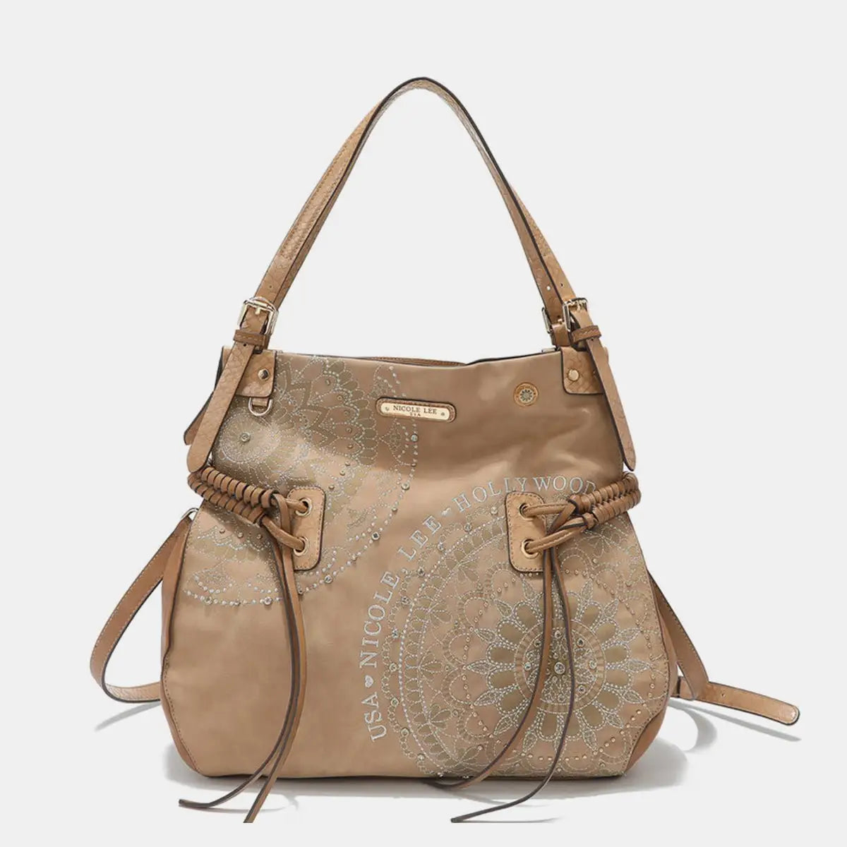 Inlaid Rhinestone Hobo Bag - Handbags