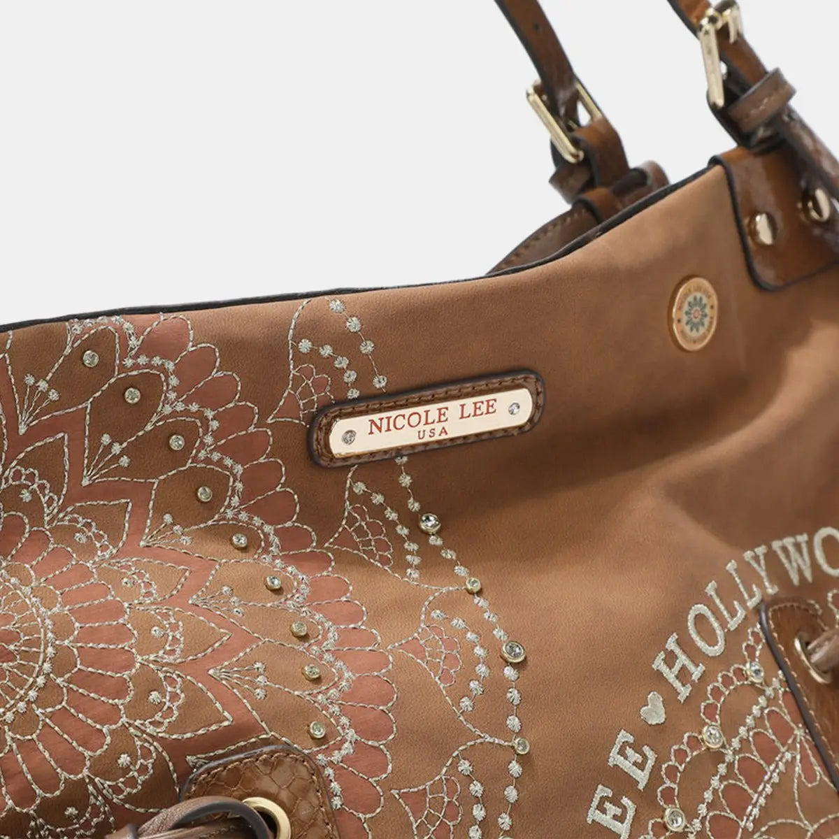 Inlaid Rhinestone Hobo Bag - Handbags