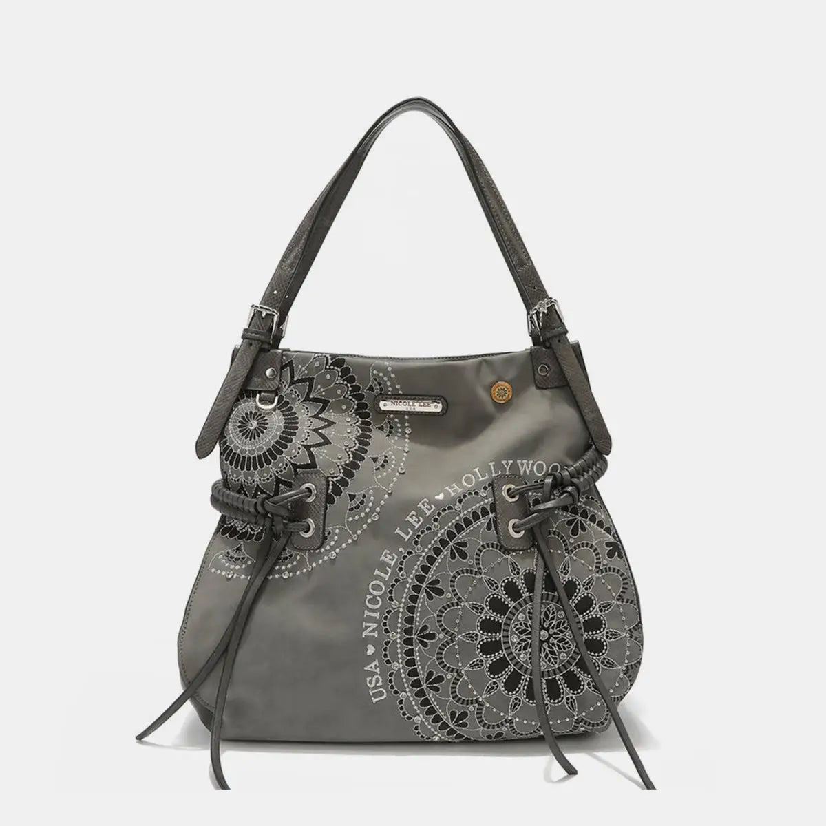 Inlaid Rhinestone Hobo Bag - Handbags