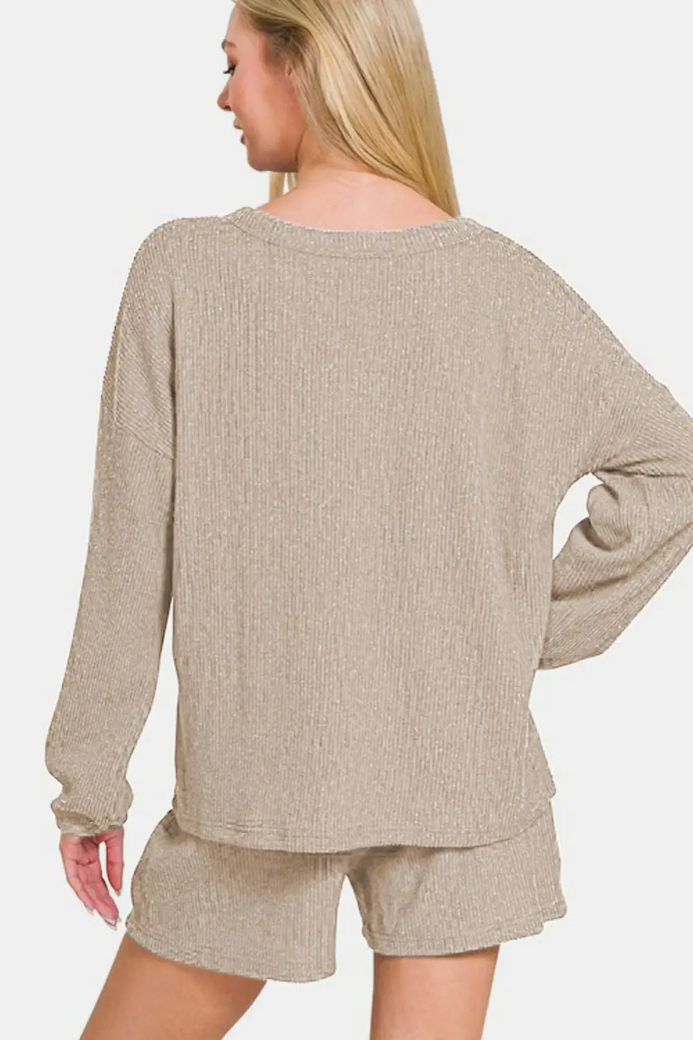 Khaki Long Sleeve Shorts Set - Shorts Sets