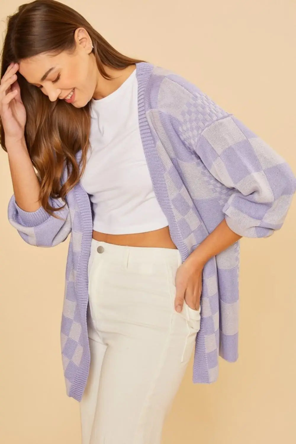 Lavender Checkered Cardigan - Eclectage