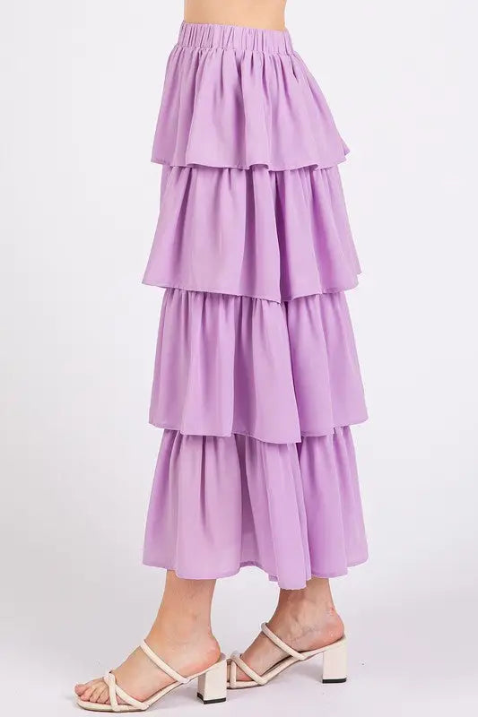 Lavender Chiffon Ruffle Layer Midi Skirt - Eclectage