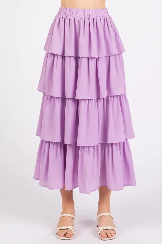 Lavender Chiffon Ruffle Layer Midi Skirt - Eclectage