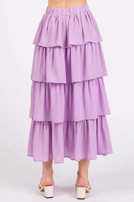 Lavender Chiffon Ruffle Layer Midi Skirt - Eclectage