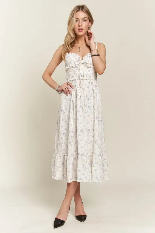ADORA Smocked Floral Sweetheart Neck Cami Dress - Eclectage
