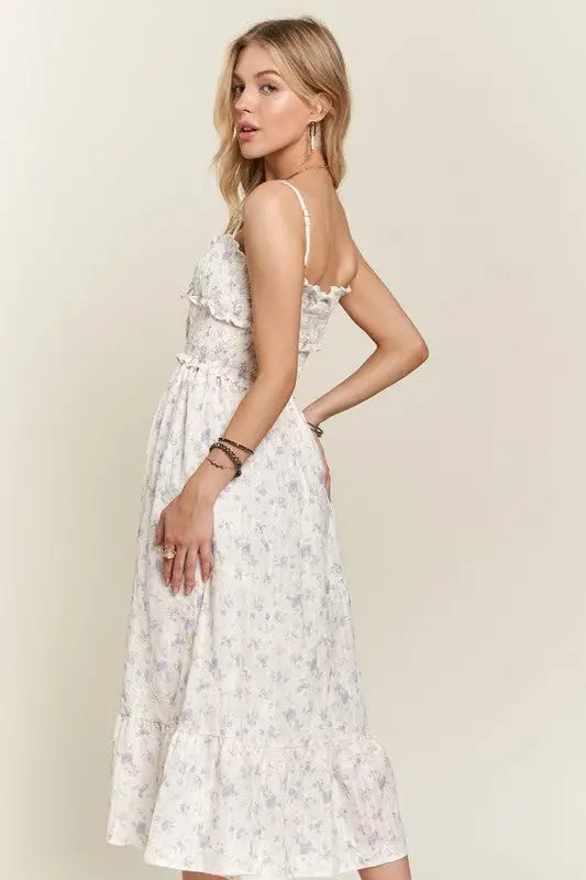 ADORA Smocked Floral Sweetheart Neck Cami Dress - Eclectage