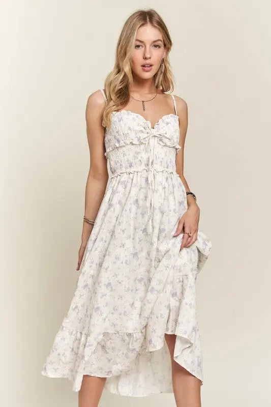 ADORA Smocked Floral Sweetheart Neck Cami Dress - Eclectage