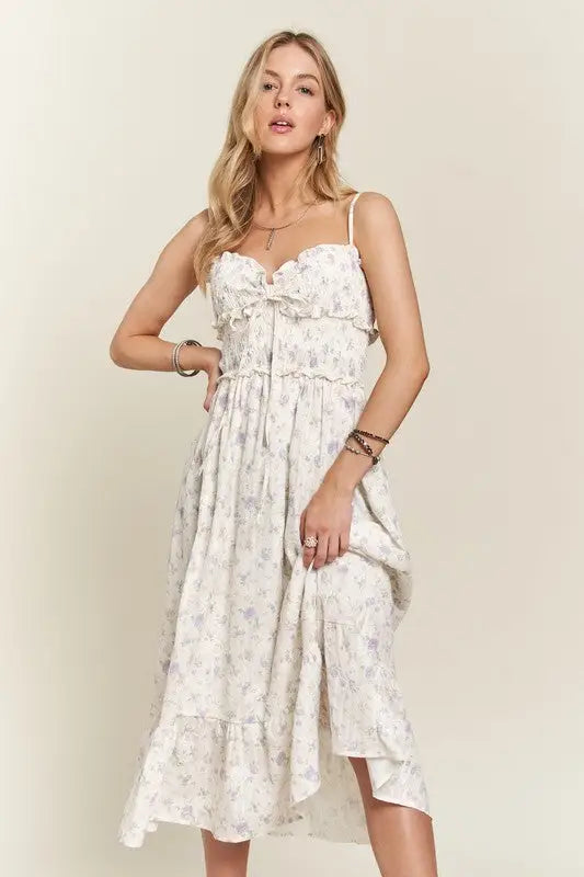 ADORA Smocked Floral Sweetheart Neck Cami Dress - Eclectage