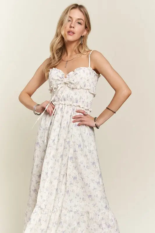 ADORA Smocked Floral Sweetheart Neck Cami Dress - Eclectage