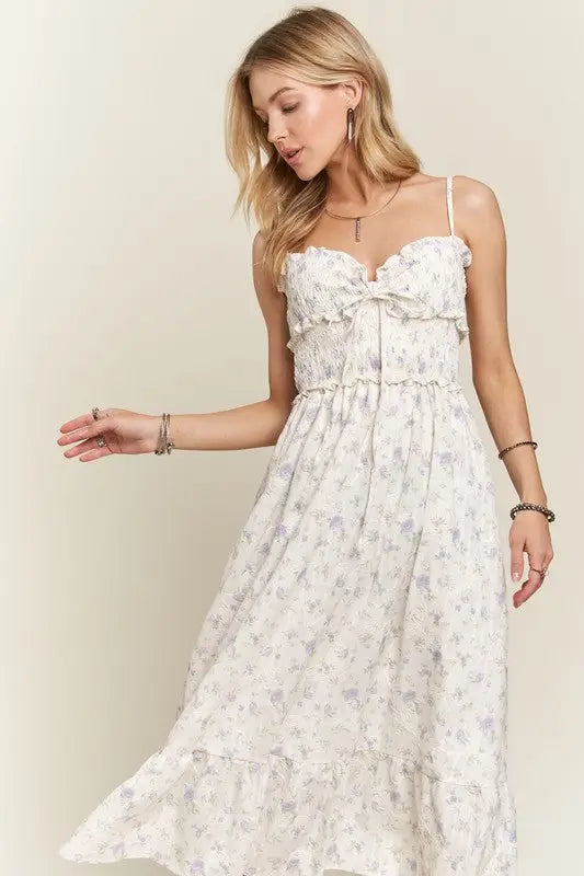 ADORA Smocked Floral Sweetheart Neck Cami Dress - Eclectage