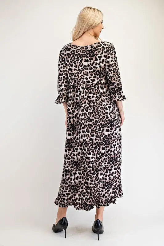 Leopard Flounce Sleeve Dress - Eclectage