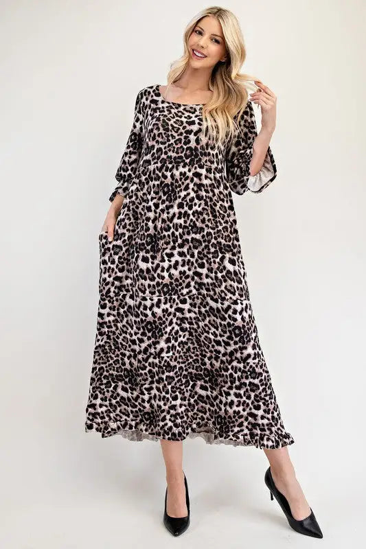 Leopard Flounce Sleeve Dress - Eclectage