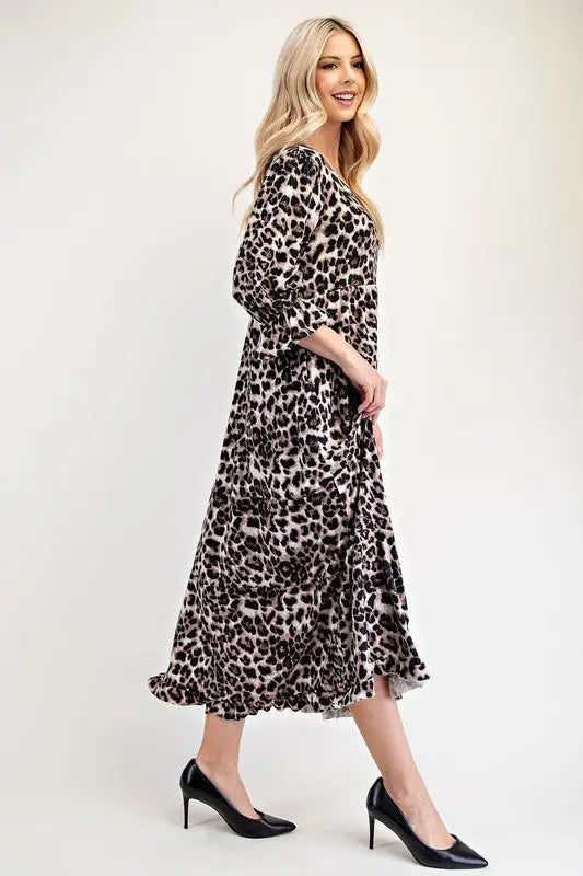 Leopard Flounce Sleeve Dress - Eclectage
