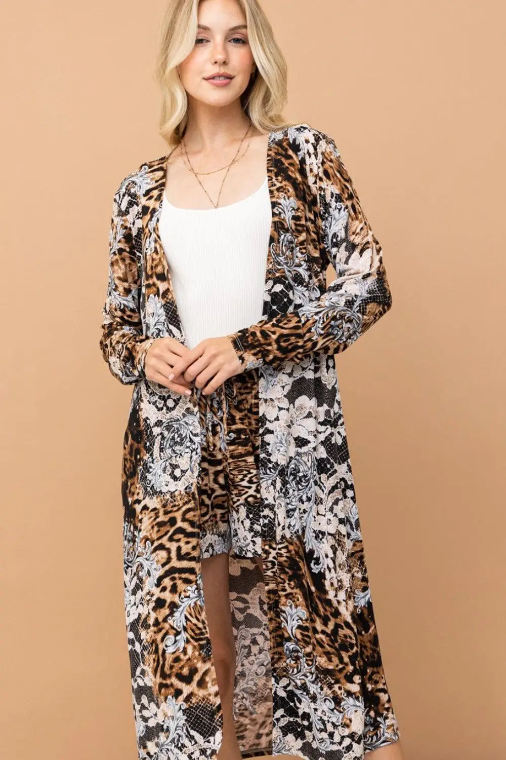 Leopard Open Front Kimono Cardigan - Light Cardigans
