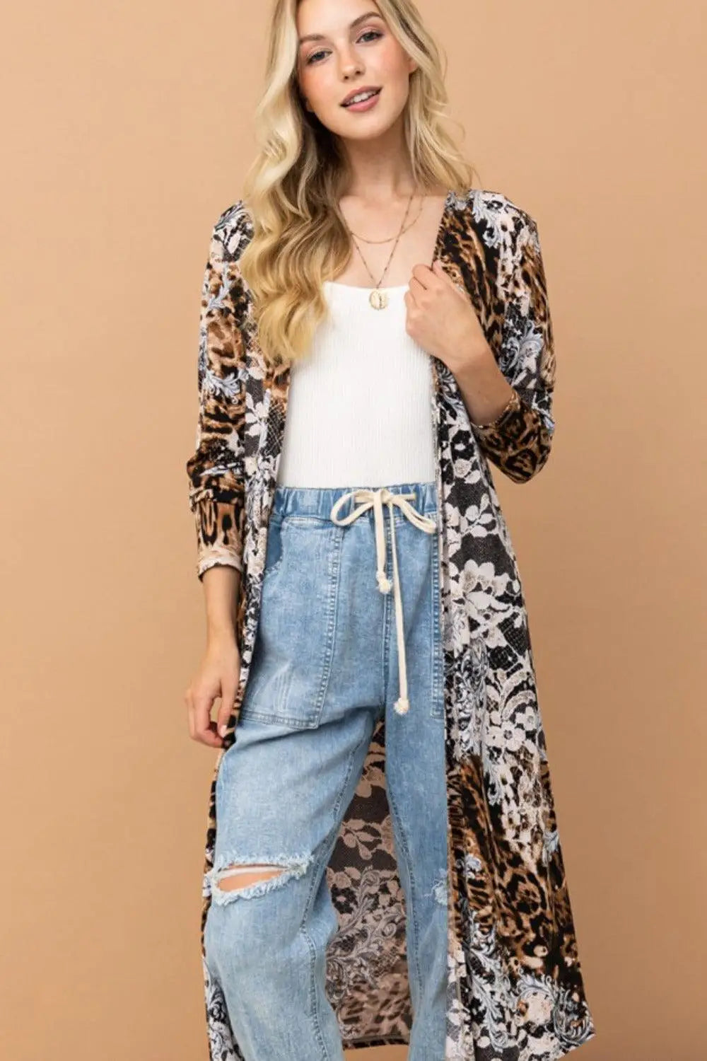 Leopard Open Front Kimono Cardigan - Light Cardigans