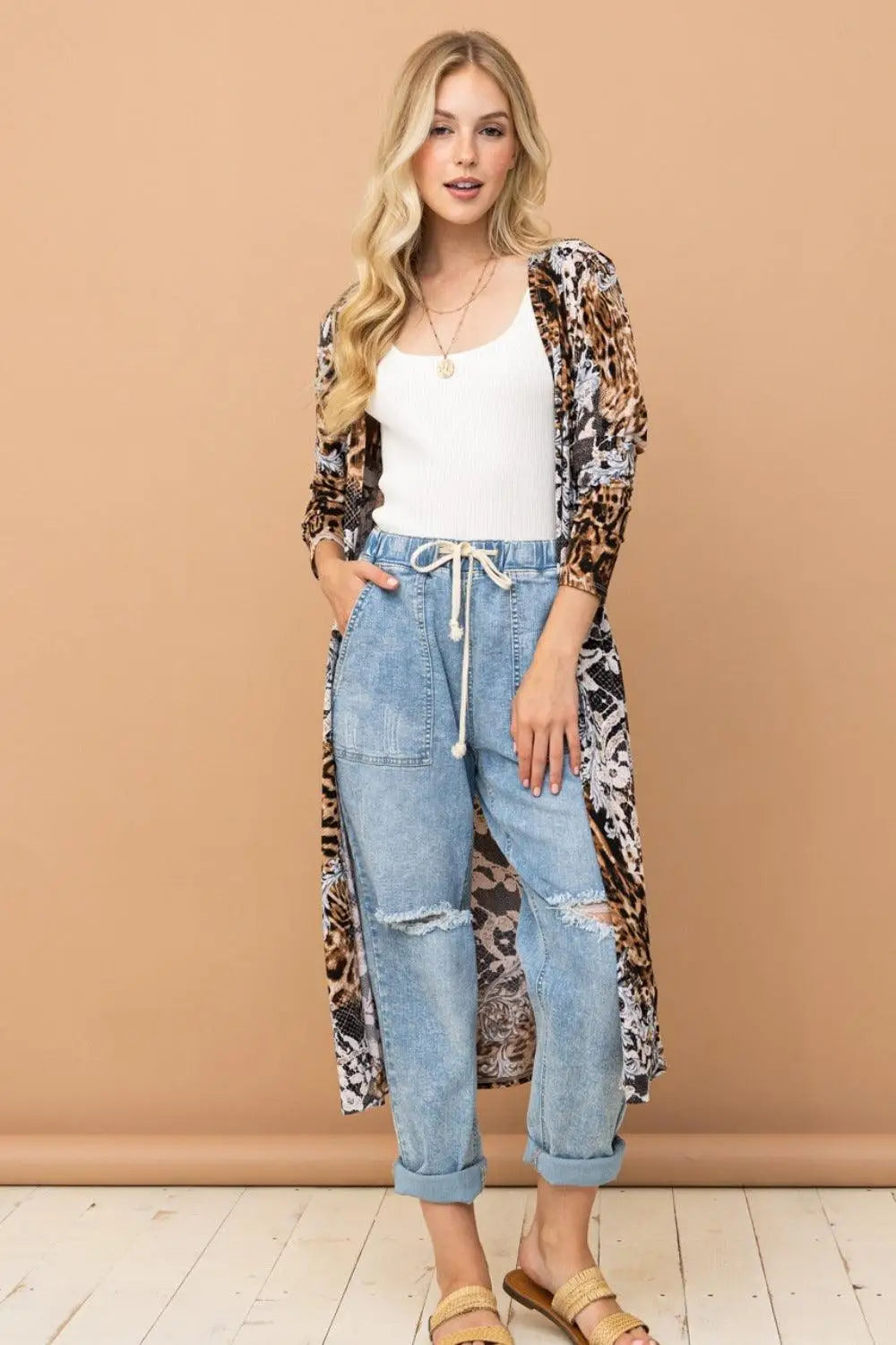 Leopard Open Front Kimono Cardigan - Light Cardigans